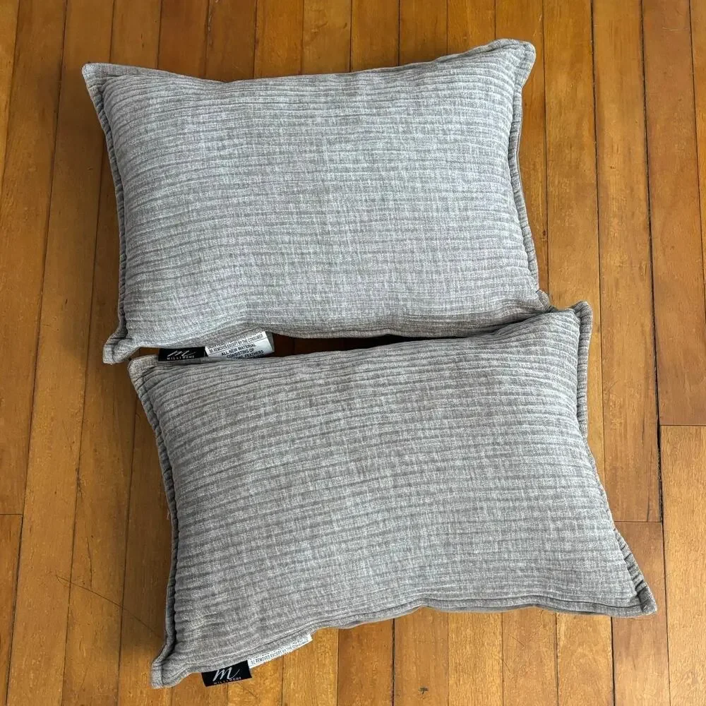 NEW Lot of 2 Millihome Pillows 13 x 19 Rectangle Taupe Velvet Feather Insert